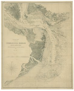 Charleston Hafen und seine Zugänge mit den Positionen der Rebellenbatterien von United States Coast Survey