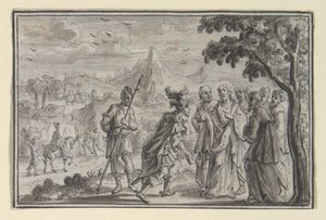 Der Hauptmann bittet Christus (?), eine von vier Szenen aus dem Leben Christi (Lukas 7, Mt 8)