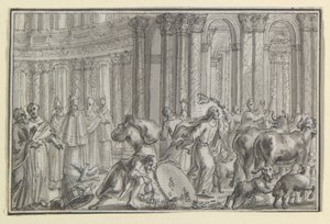 Christus vertreibt die Geldwechsler aus dem Tempel, eine von vier Szenen aus dem Leben Christi