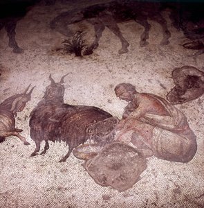 Detail des Bodenmosaiks im Großen Palast, Istanbul, Regierungszeit von Justin, 565-575 von Unknown
