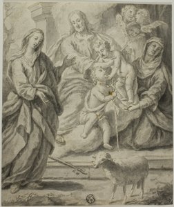 Weibliche Heilige, die die Heilige Familie und den kleinen Heiligen Johannes den Täufer betrachtet von Unknown