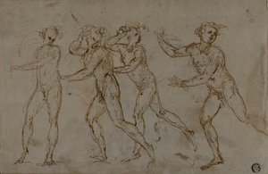 Vier laufende männliche Nackte (recto); Heilige Familie mit dem kleinen Johannes dem Täufer (verso)