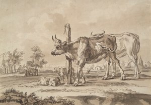 Wiese mit Kühen und Schafen von Unknown