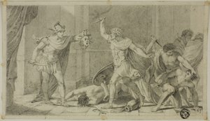 Perseus konfrontiert Phineas und seine Anhänger mit dem Kopf der Medusa