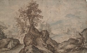 Felsige Landschaft mit Städten in der Ferne