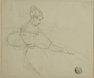 Skizze einer sitzenden Frau im Abendkleid im Profil von Unknown