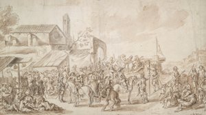 Soldaten versammelt in der Nähe eines Stadttors