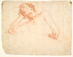 Studie eines Mannes, der sich auf seinen rechten Arm lehnt von Unknown
