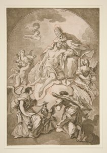 Die Himmelfahrt Christi mit Gott dem Vater und Engeln