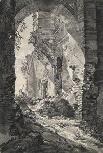 Das Eingangstor der Ruinen der Burg Brederode, Holland, mit Schäfer