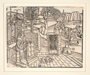 Die Hirten Chromis und Mnasyle binden den schlafenden Silenus. 1502. Aus einer illustrierten Veröffentlichung von Virgil von Unknown