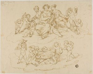 Die drei Musen (Urania, Terpsichore und Thalia) mit Putti von Unknown