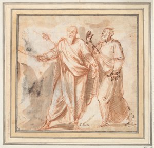 Zwei stehende männliche Figuren (Moses und Aaron?) von Unknown