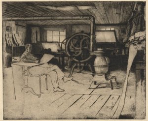 Unbetiteltes Interieur mit Druckerpresse