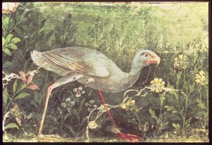 Wandmalerei eines Sultan-Huhns in einem Garten, Pompeji, 1. Jahrhundert n. Chr.