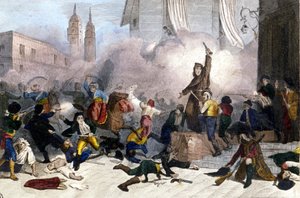 2.05.1808: Aufstand in Madrid gegen die französische Übernahme Spaniens. Gravur aus dem 19. Jahrhundert von Unknown artist