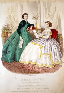 2 Frauen beim Lesen: Toilette von Miss Raboin und die Frisuren von M. Croisat - in „La Mode illustrée“ von Unknown artist