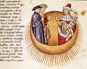 4. Himmel: Dante und Beatrice treffen König Salomo. Illustrierte Seite aus einem Gesang des Paradieses aus der „Göttlichen Komödie“ von Dante Alighieri von Unknown artist