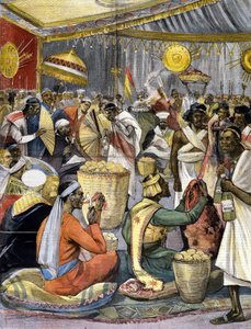Ein Bankett am Hof von König Menelik II. (1844 - 1913) in Äthiopien. Ill. für die späte Presse des 19. Jahrhunderts. von Unknown artist