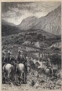 Ein Schlachtfeld - Illustration des 19. Jahrhunderts für den historischen Roman „The Puritans of Scotland“ (Old Mortality) von Walter Scott von Unknown artist