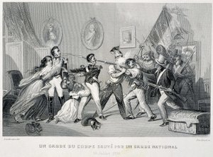 Ein Leibwächter wird von einem Nationalgardisten gerettet (29. Juli 1830) - in „Fastes de Gardes nationales de France“