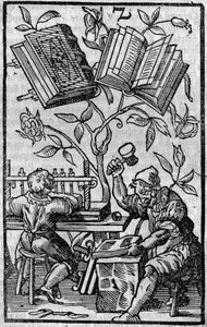 Eine Buchbindewerkstatt im Mittelalter. von Unknown artist