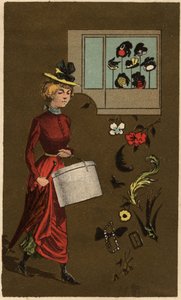 Eine bürgerliche Frau mit Hutschachtel, anonyme Chromolithografie, Ende des 19. Jahrhunderts. von Unknown artist