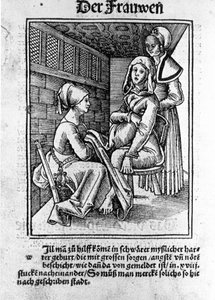 Eine Geburt. Xylographie von Konrad Merkel nach „Der schwangeren Frauen und Hebammen Rosengarten“, Hagenau von Unknown artist