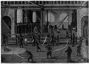 Eine Kupferzeichnungswerkstatt in England. Gravur im illustrierten Journal „La Jeunesse“. von Unknown artist