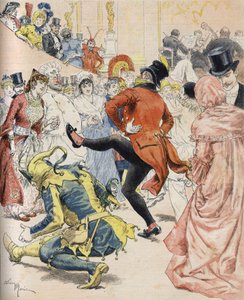 Ein Kostümball im 19. Jahrhundert. Illustration von Adrien Marie - in „Sonntagssonne“ vom Januar 1893. Bianchetti-Sammlung