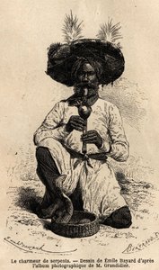 Ein Fakir, Schlangenbeschwörer. Gravur zur Illustration der Reise in die südlichen Provinzen Indiens, von Alfred Grandidier, 1862-1864, veröffentlicht in "Le tour du monde", unter der Leitung von Edouard Charton, Hachette, Paris 1869. Selva Sammlung. von Unknown artist