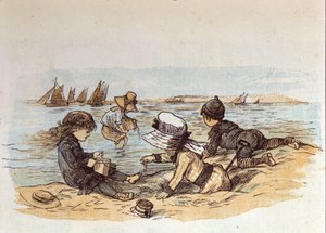 Eine Gruppe von Kindern spielt am Wasser im Sand. 1881 von Unknown artist