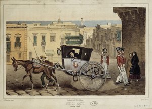 Eine Kutsche in den Straßen von Malta - Gravur von Unknown artist