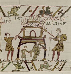 Ein Haus wird von den Normannen niedergebrannt, Teppich von Bayeux von Unknown artist