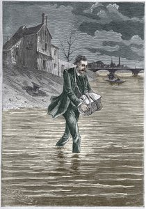 Ein Mann, der sich selbst tötet, indem er sich mit einem Stein um den Hals ins Wasser wirft - Gravur von Unknown artist