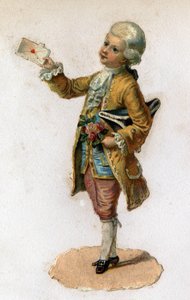 Ein Bote (18. Jahrhundert) trägt einen versiegelten Brief. Chromolithographie um 1890. von Unknown artist