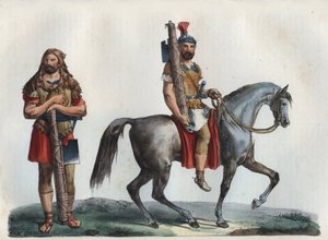 Ein militärischer Liktor und ein militärischer Liktor der Kavallerie - Gravur aus „Usi e Costumi di Tutti i Popoli dell