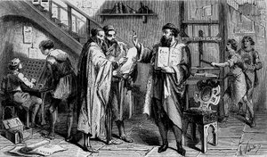 Eine Druckerei im 15. Jahrhundert, Gravur 19. Jahrhundert von Unknown artist