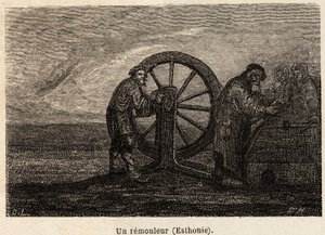 Ein Umzugshelfer in Estland. Zeichnung von Henriet, zur Illustration seiner Reise in die russischen Ostseeprovinzen in den Jahren 1851-54. Gravur in „Le tour du monde“, herausgegeben von Edouard Charton von Unknown artist