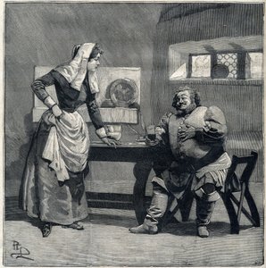 Eine Szene aus „Falstaff“ aus der gleichnamigen Oper von Giuseppe Verdi, die 1893 uraufgeführt wurde. Gravur in „Le Parisien“ von Unknown artist