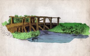 Eine kleine Holzbrücke über einen Fluss (Zeichnung, ca. 1830) von Unknown artist