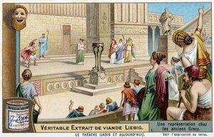 Eine Theateraufführung im antiken Griechenland - Liebig Chromolithographie von Unknown artist