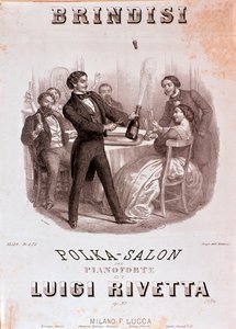 Trinkszenen. Illustration der Partitur der Brindisi-Polka von Rivetta von Unknown artist