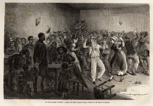 Ein Hochzeitsball in Salers, Gravur zur Illustration einer Reise zu den Vulkanen Zentralfrankreichs 1864, in „Le tour du monde, nouveau journal des voyages“ herausgegeben von Edouard Charton von Unknown artist