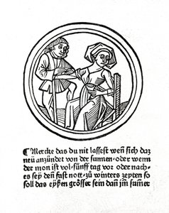Eine Frau blutet. Holzschnitt in "Buch der Chirurgie" von Hyeronimus Braunschweig. Straßburg 1497 von Unknown artist