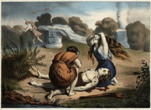 Abels Tod. Anonyme Gravur aus der Mitte des 19. Jahrhunderts.