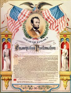 Abraham Lincoln und seine Proklamation der Emanzipation der Sklaven (Flaggen und Adler). 22.09.1862