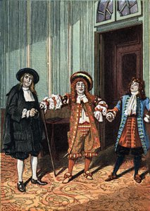 Akt II von "Der Bürger als Edelmann", Komödie-Ballett in fünf Akten in Prosa von Molière. Der Meisterphilosoph (Herr Lenoir), der Tanzmeister (Herr Truffier), Herr Jourdain (Herr Coquelin der Jüngere). Um 1890. von Unknown artist