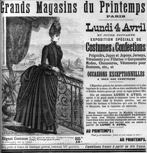 Werbung für die Kaufhäuser von Printemps in Paris, in der Illustrierten Welt 1887. von Unknown artist