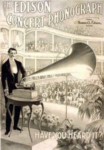 Werbung für das Edison Grammophon „The Edison Concert Phonograph, Have you heard it?“ - Lithografie 1899 von Unknown artist